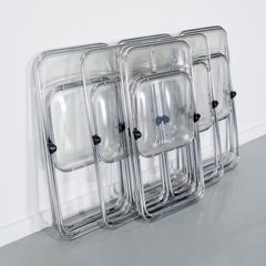 10 Italian Castelli Plea Style Clear Acrylic and Chrome Folding Chairs by Talin