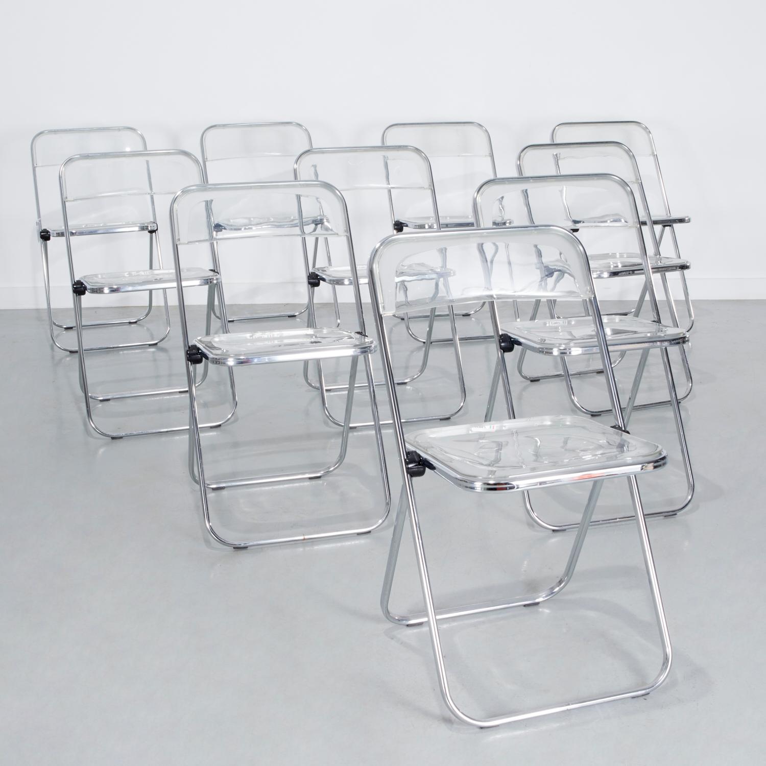 10 Italian Castelli Plea Style Clear Acrylic and Chrome Folding Chairs by Talin 3