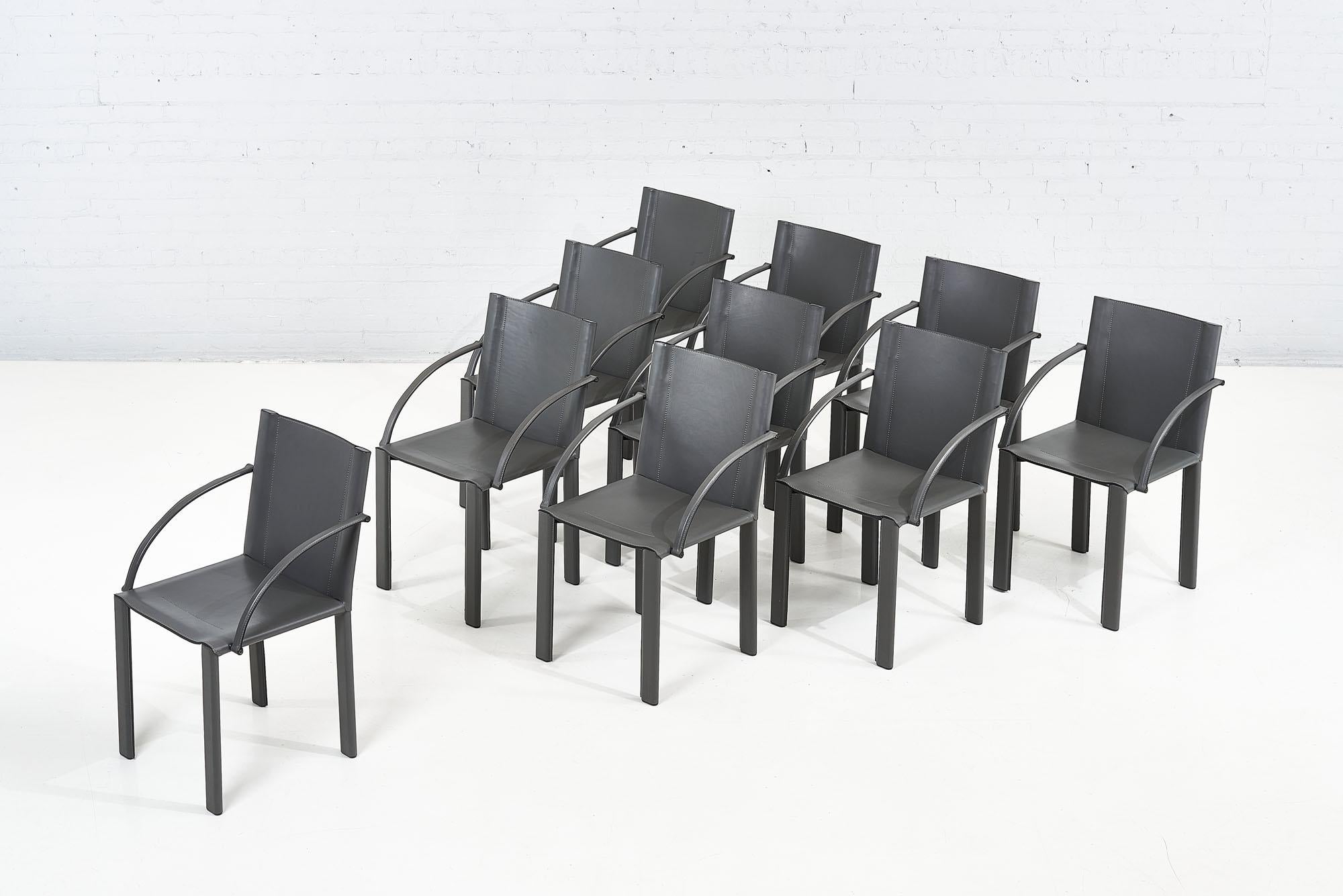 10 Italian Matteo Grassi leather dining chairs by Carlo Bartoli, 1970.