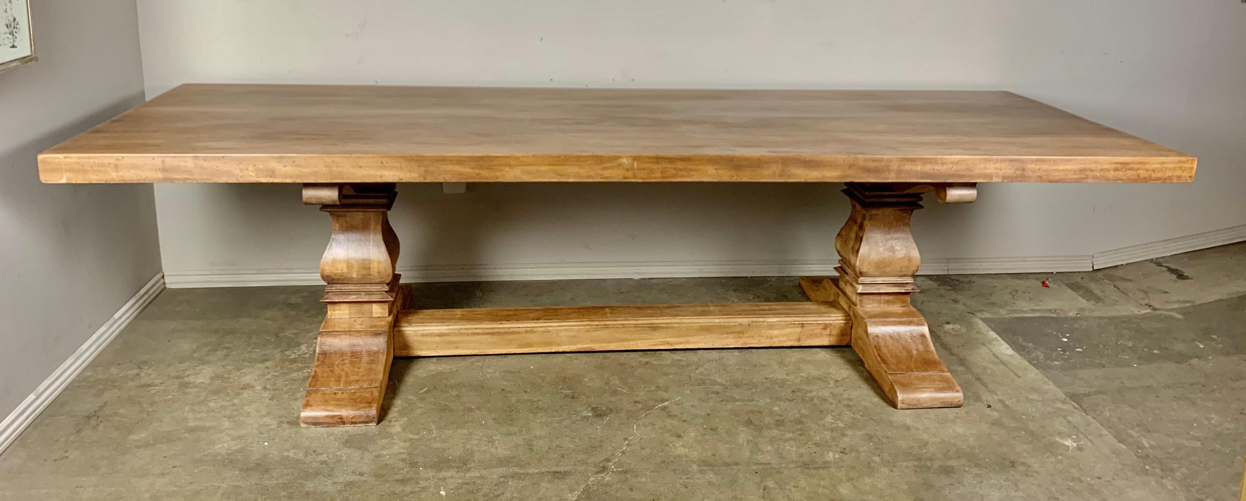 Italian Walnut Trestle Pedestal Dining Table In Good Condition In Los Angeles, CA
