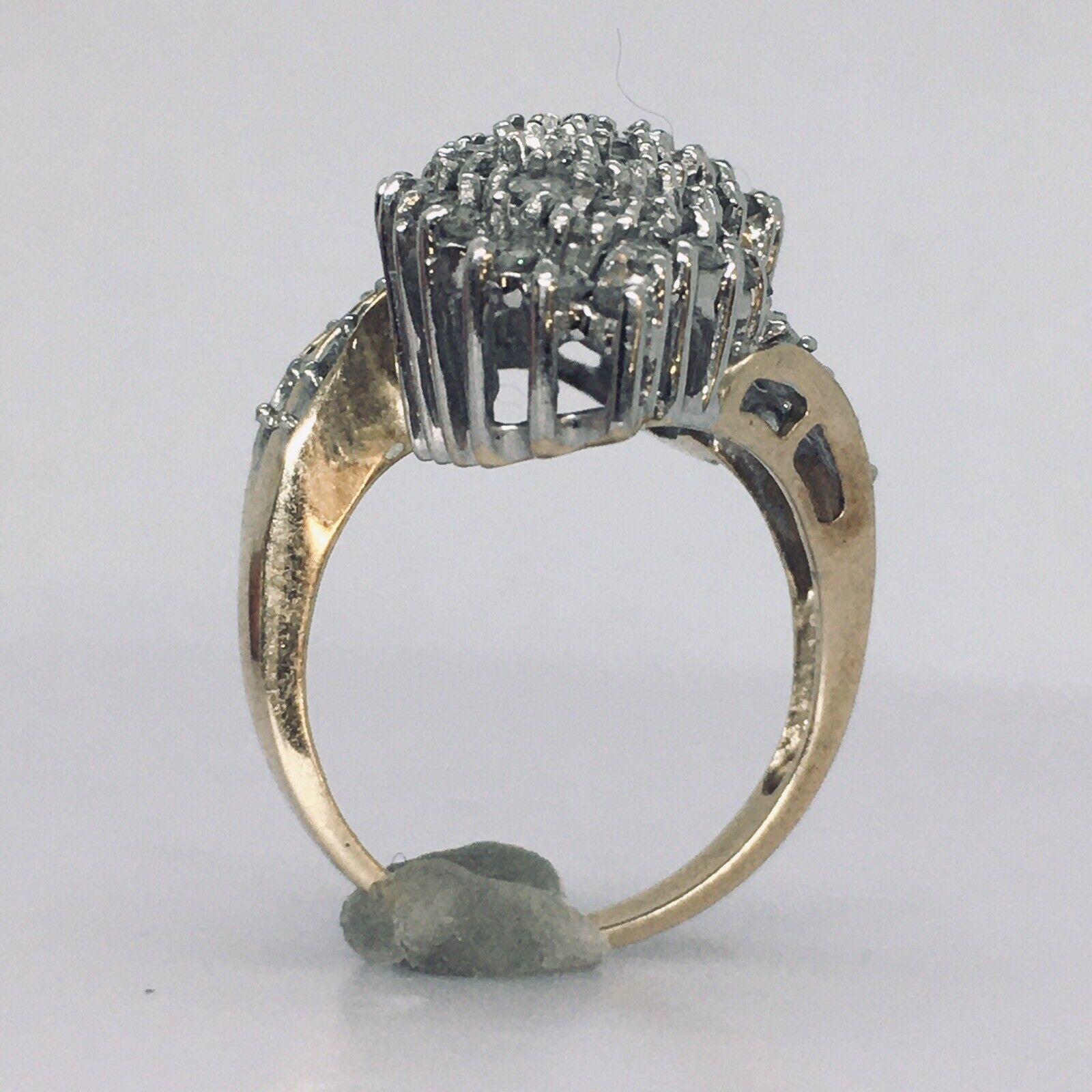 Round Cut 10 k Yellow Gold White Gold Top 2.35 Carat Total Diamond Cluster Ring Size 7 For Sale