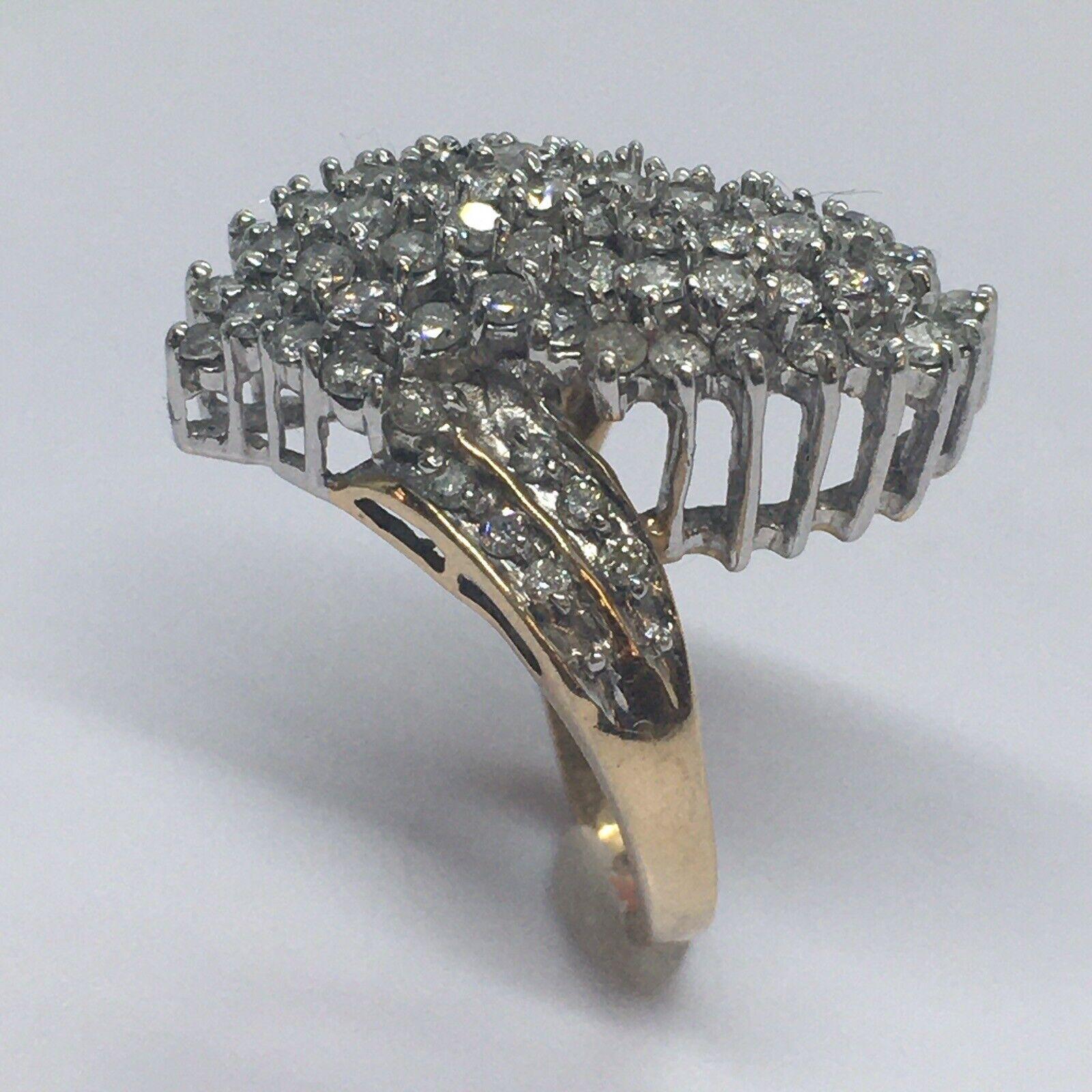 10 k Yellow Gold White Gold Top 2.35 Carat Total Diamond Cluster Ring Size 7 For Sale 1