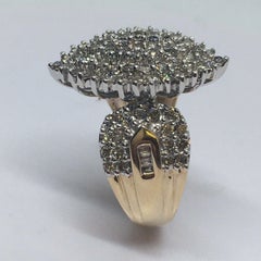 10 k Yellow Gold White Gold Top 2.5 Carat Total Diamond Cluster Ring Size 7.25