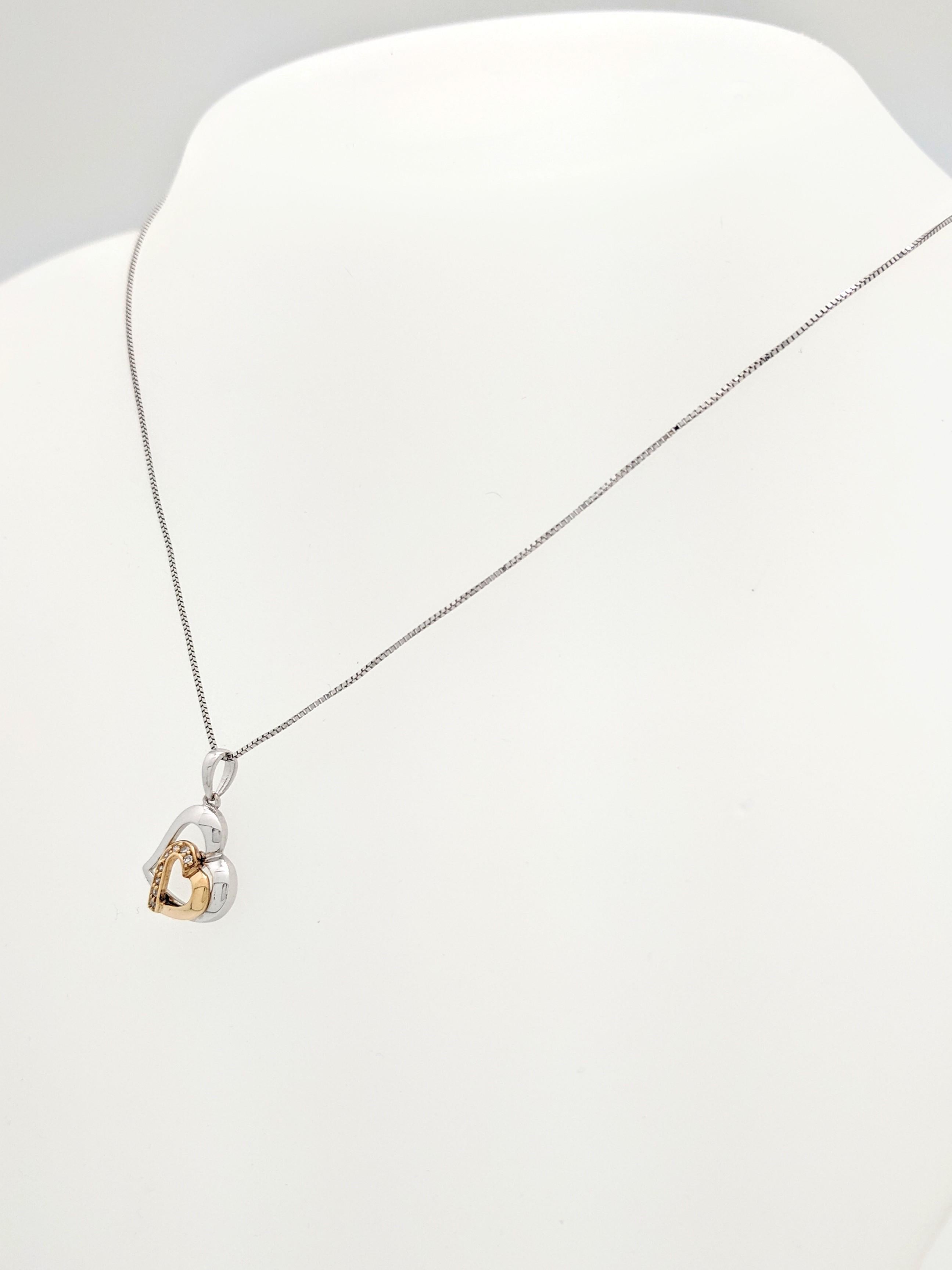Contemporary 10 Karat 2-Tone Diamond Heart Pendant Necklace For Sale