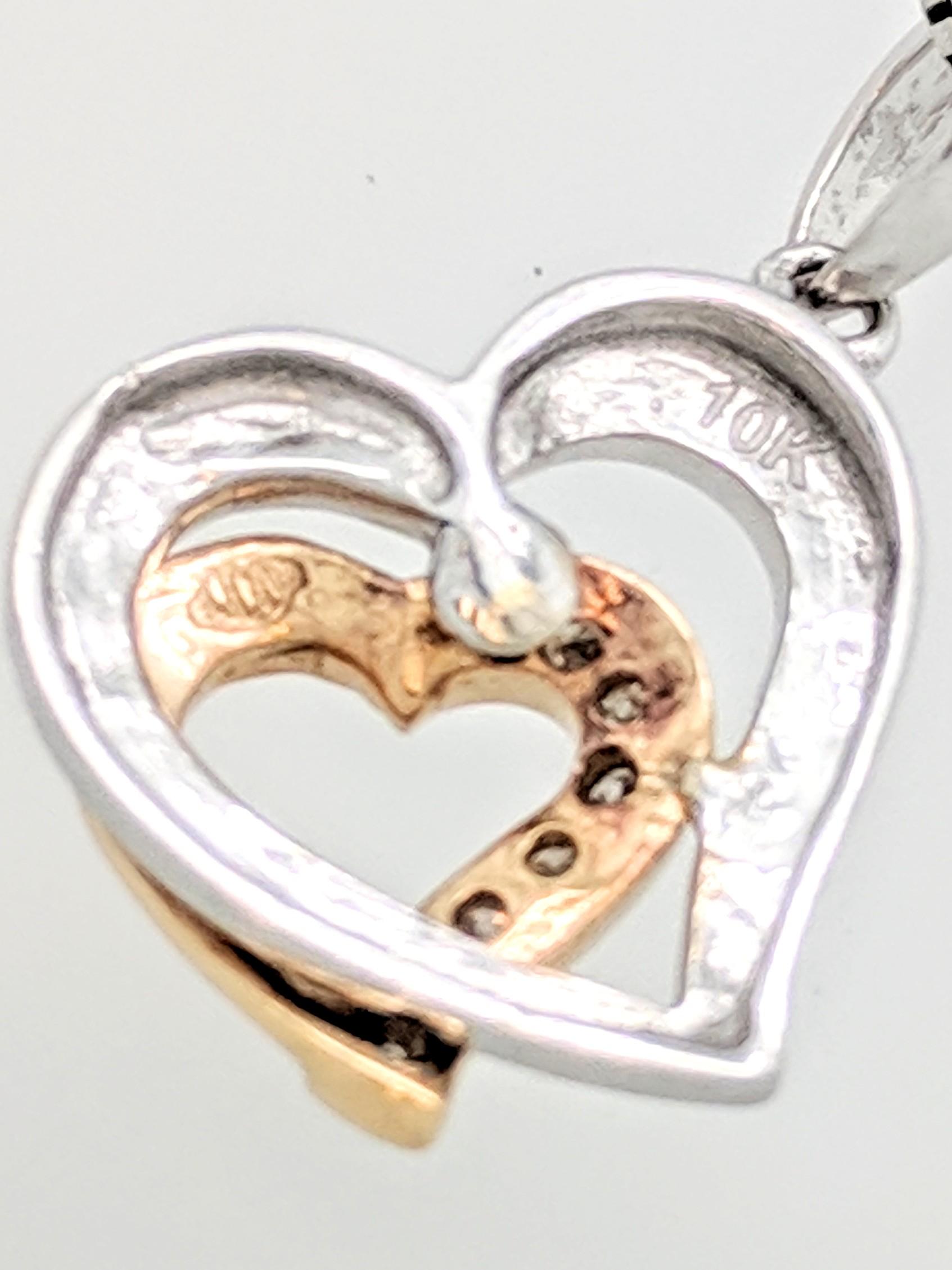 Women's 10 Karat 2-Tone Diamond Heart Pendant Necklace For Sale