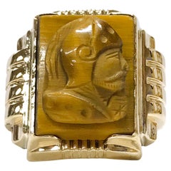 10 Karat Art Deco Tiger Eye Ring, Circa 1940s