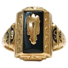 Vintage 10 Karat Black Onyx School Ring, Circa 1955