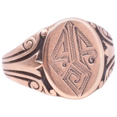 Antique 10 Karat Chased Embossed Monogrammed Enameled Signet Ring, circa 1920