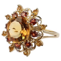 10 Karat Citrine and Diamond Starburst Cluster Cocktail Ring