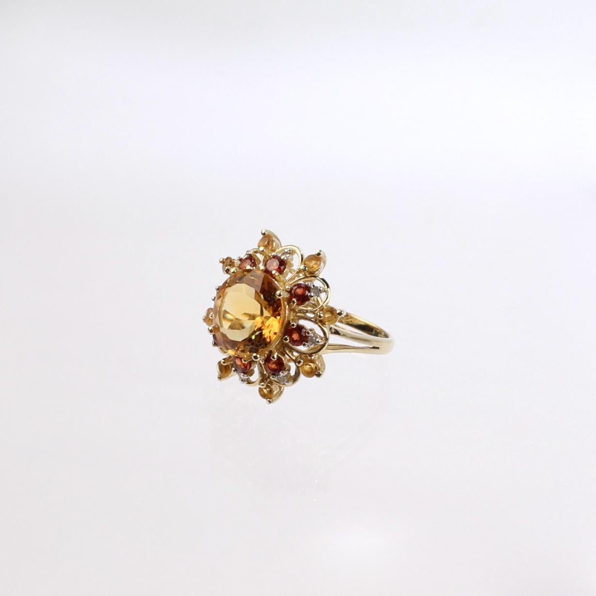 10 Karat Citrine and Diamond Starburst Cluster Cocktail Ring 5