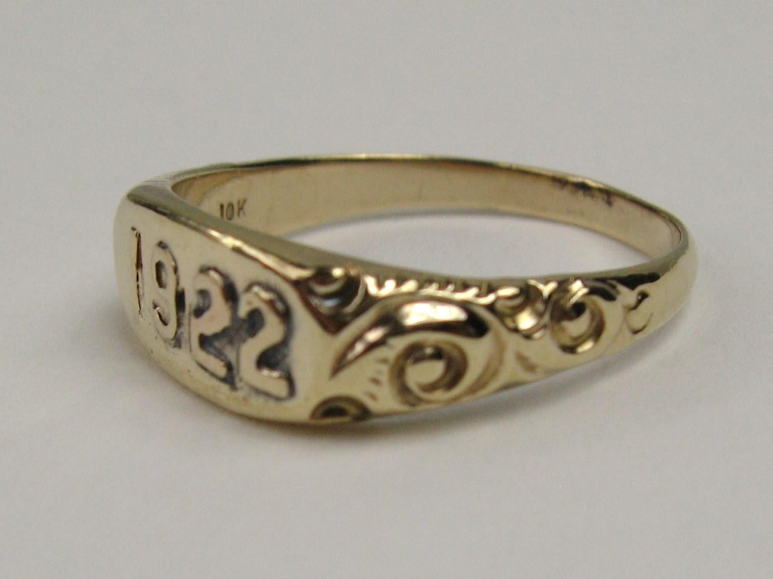 Women's or Men's 10 Karat Gold Embossed 1922 Ring For Sale