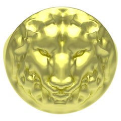 10 Karat Green Gold Lion Head Signet Ring