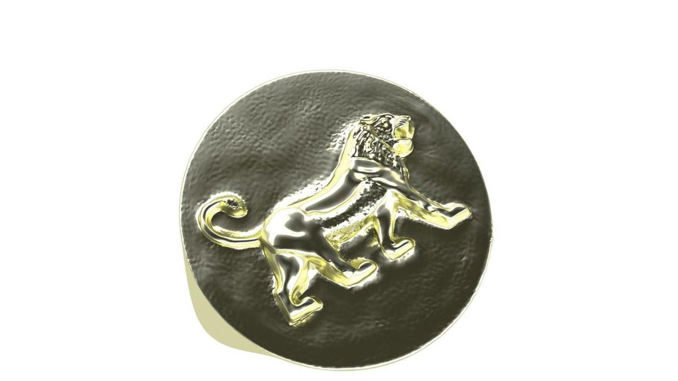 En vente :  Bague sigillaire en or vert 10 carats représentant un lion de Persepolis 2