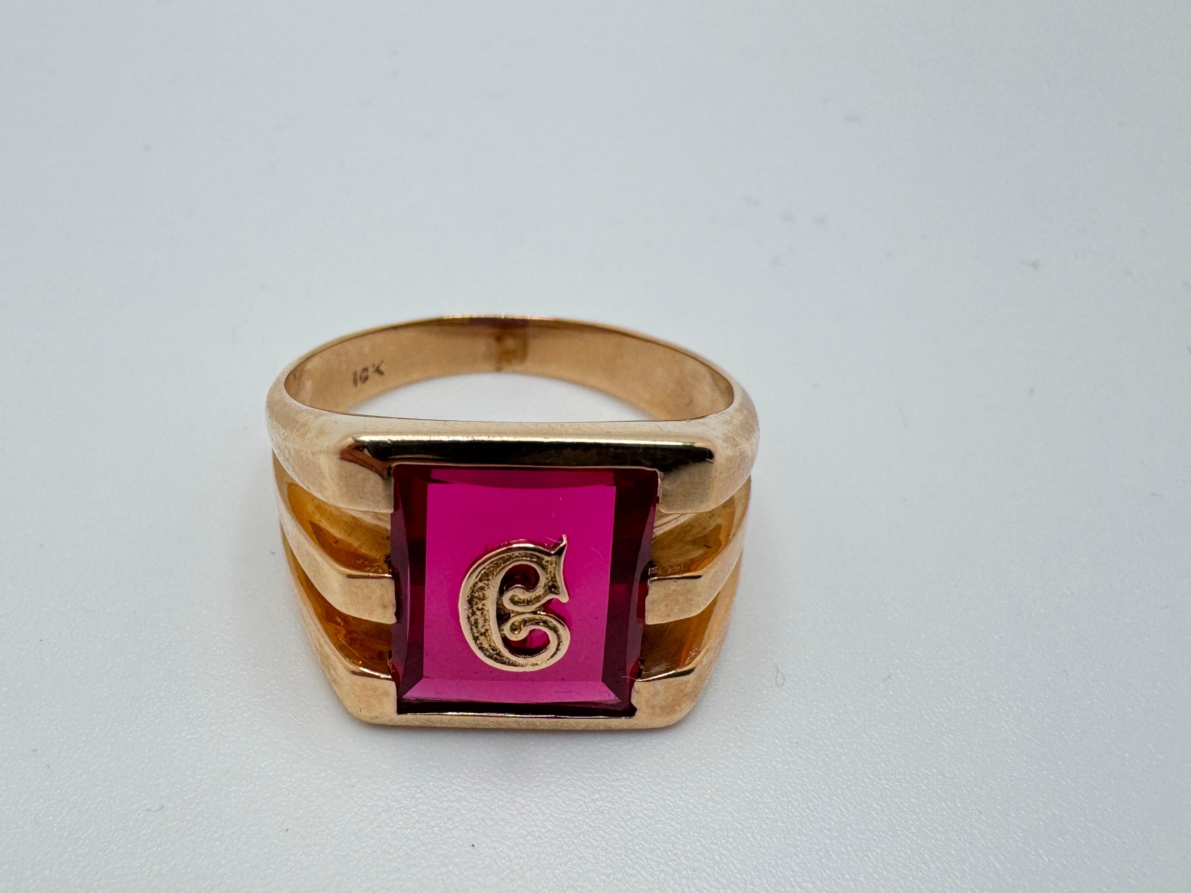 Anello con iniziale C in corindone rosa 10 kt. in vendita 3