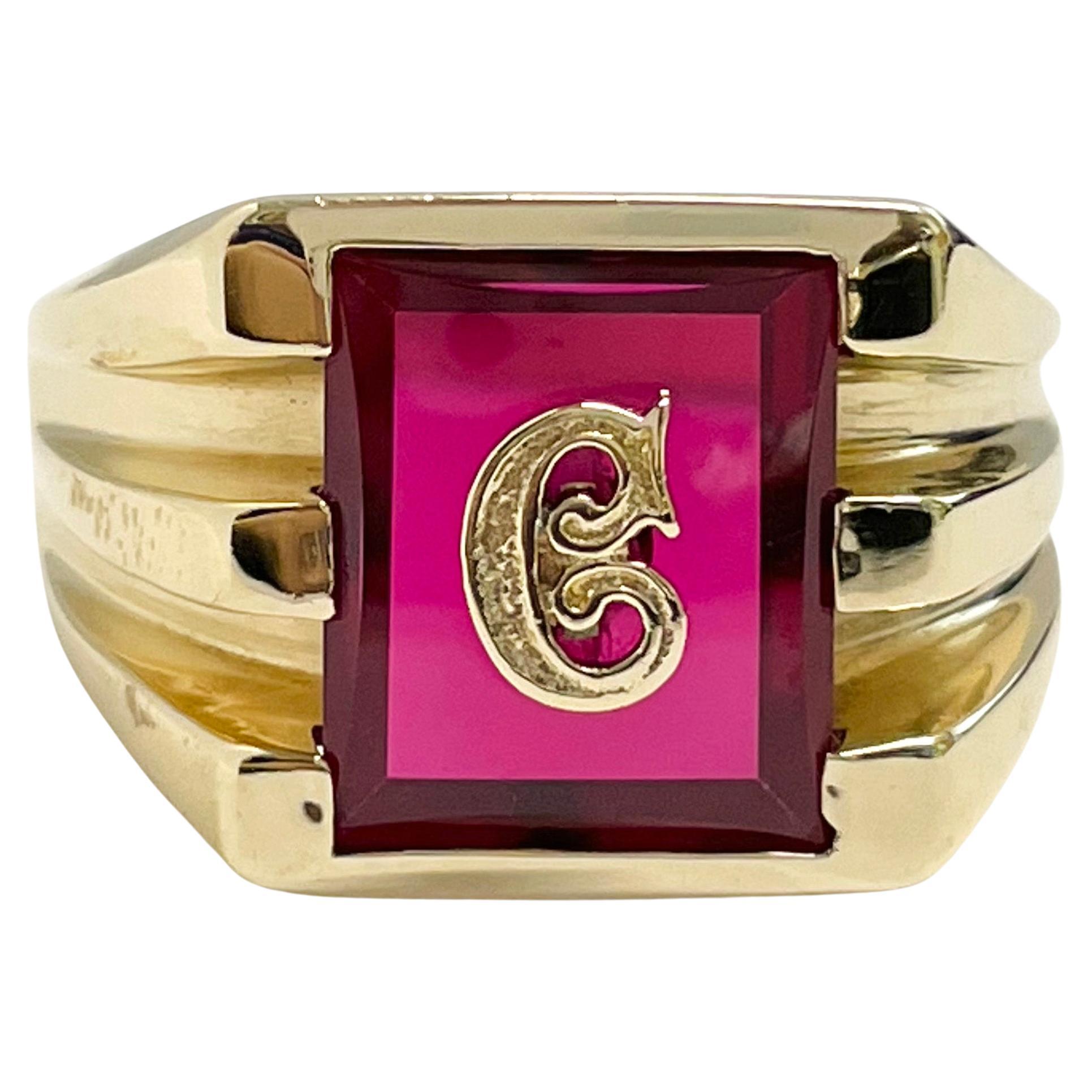 10 Karat Pink Corundum Initial C Ring For Sale