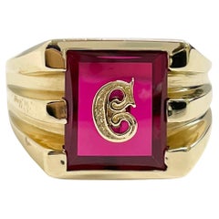 Vintage 10 Karat Pink Corundum Initial C Ring