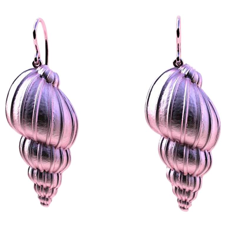 10 Karat Pink Gold Bulbous Shell Earrings For Sale