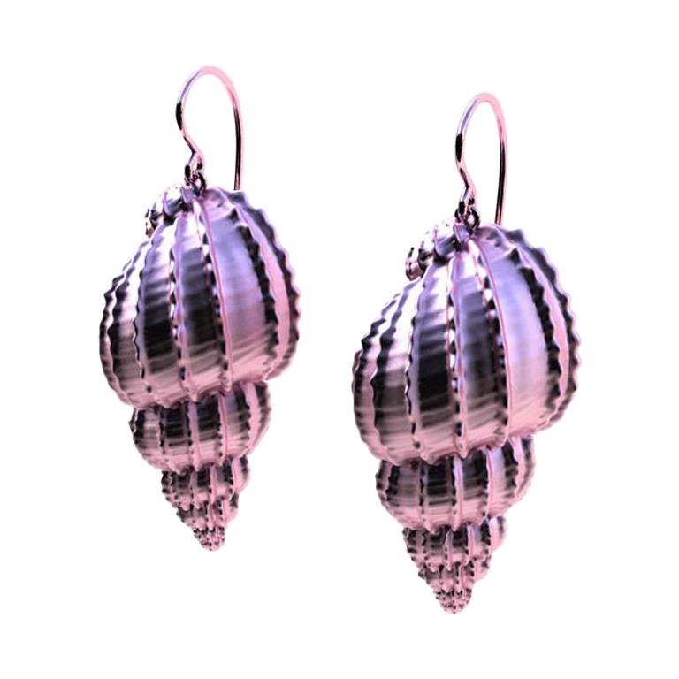 10 Karat Pink Gold Bulbous Shell Earrings For Sale