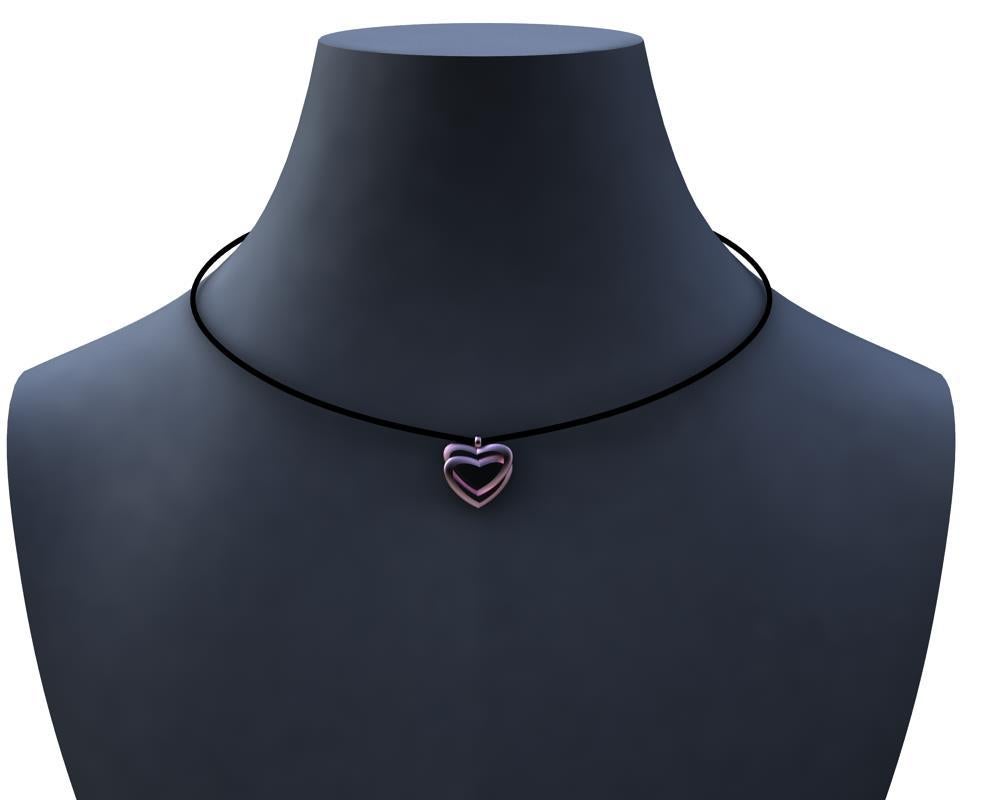 10 Karat Pink Gold Double Heart  Necklace on Leather Cord , K.I.S.S.- 