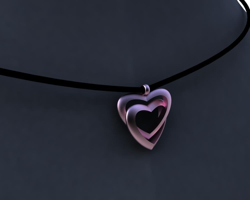 Women's 10 Karat Pink Gold Double Heart Pendant Necklace For Sale