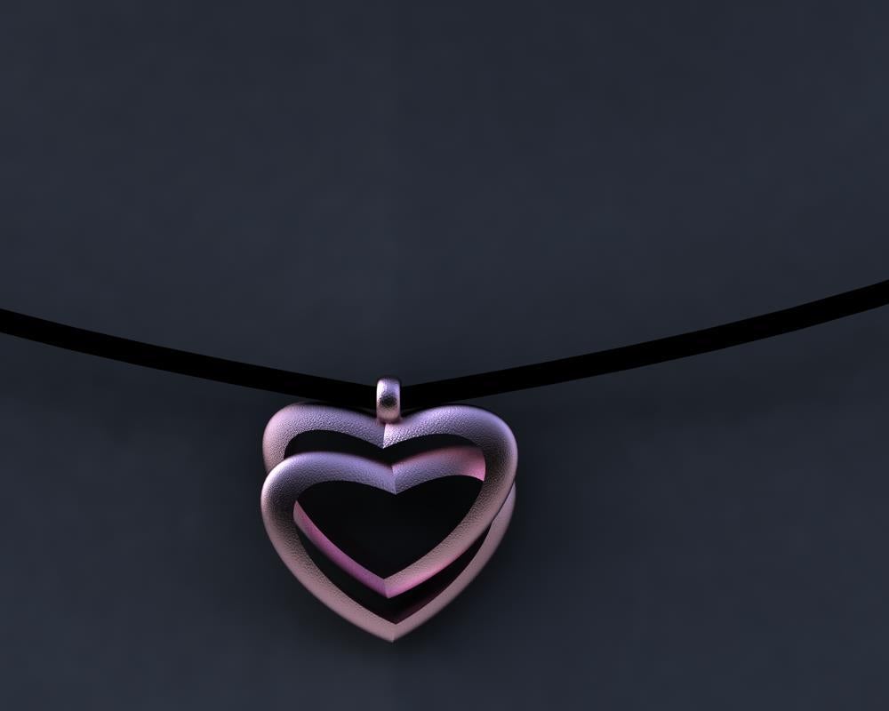 10 Karat Pink Gold Double Heart Pendant Necklace For Sale 3