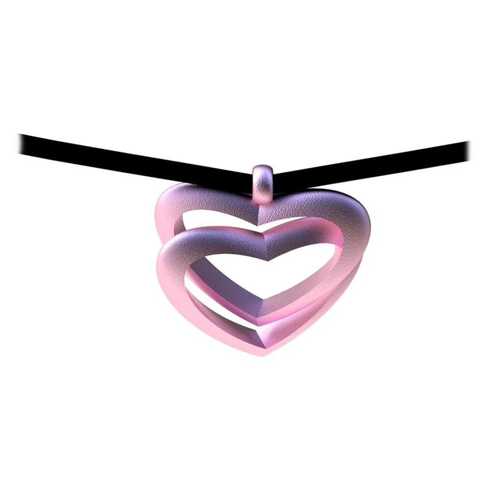 10 Karat Pink Gold Double Heart Pendant Necklace For Sale