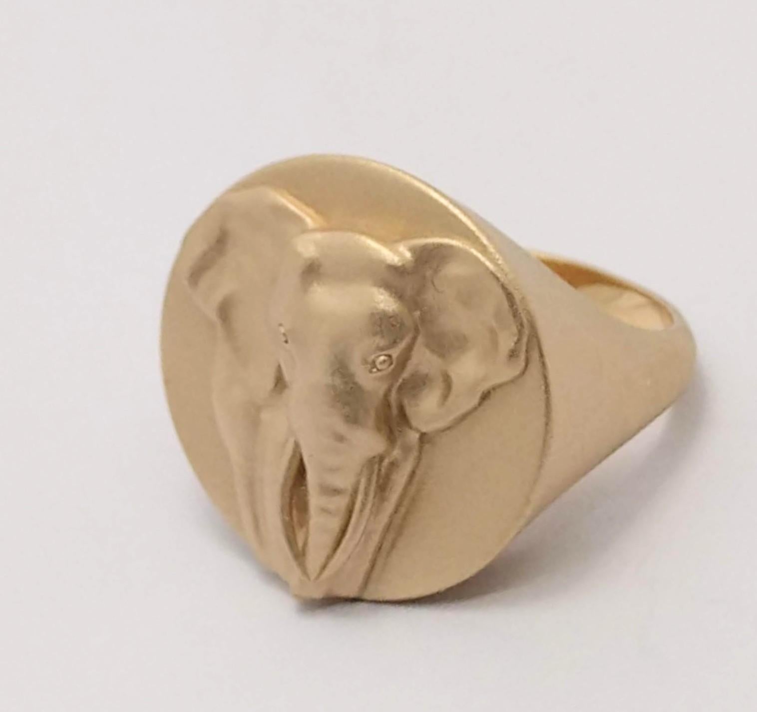 For Sale:  10 Karat Pink Gold Elephant Tusks Signet Ring 3