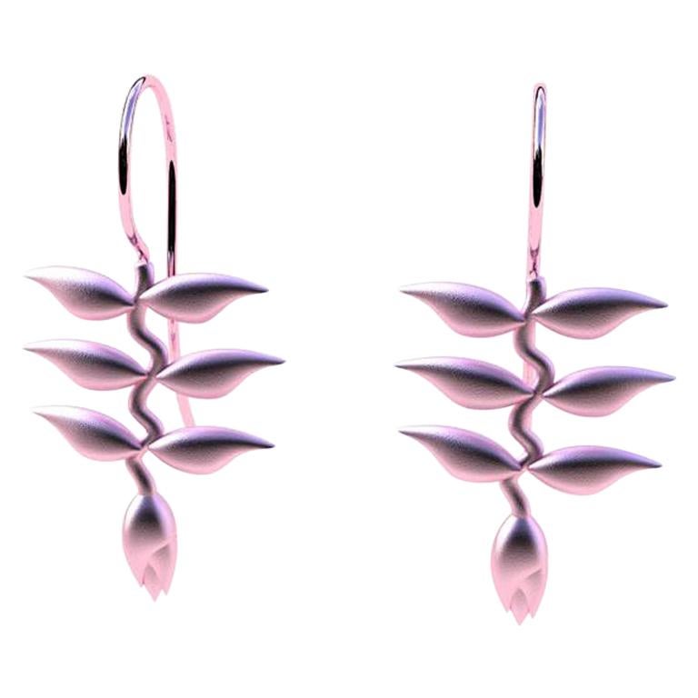 Boucles d'oreilles pendantes Heliconia en or rose 10 carats