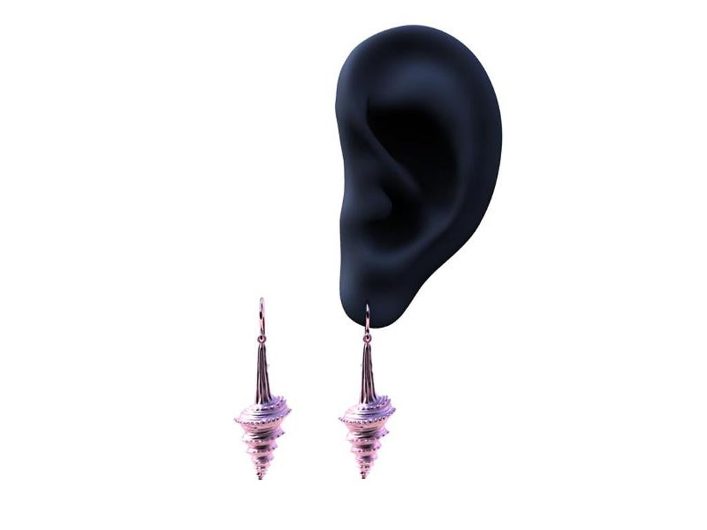 10 Karat Pink Gold Long Turris Shell Earring Dangles In New Condition For Sale In New York, NY