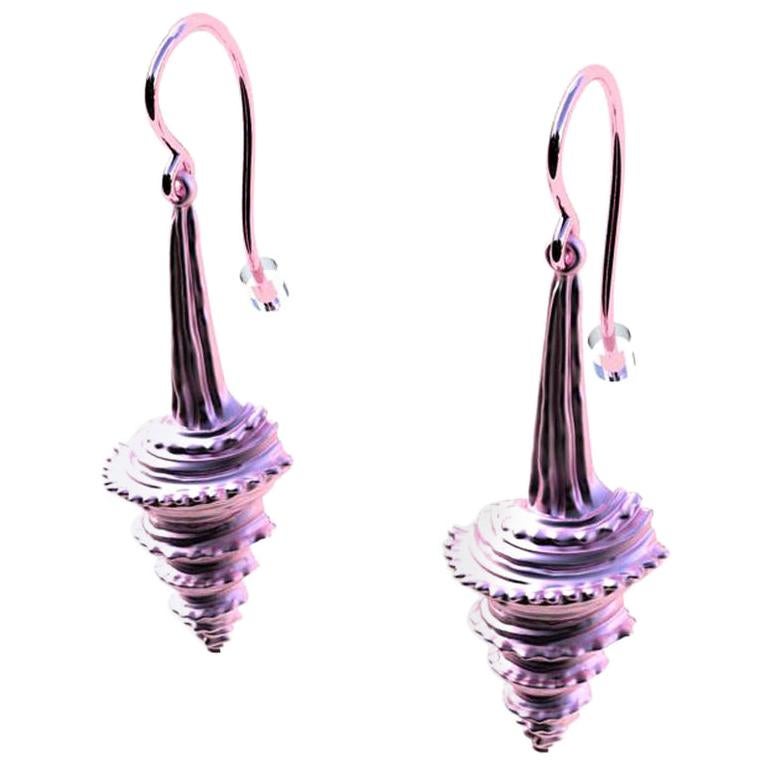 10 Karat Pink Gold Long Turris Shell Earring Dangles For Sale