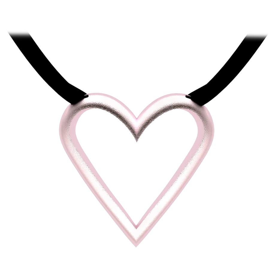 10 Karat Pink Gold Open Heart Pendant Necklace For Sale