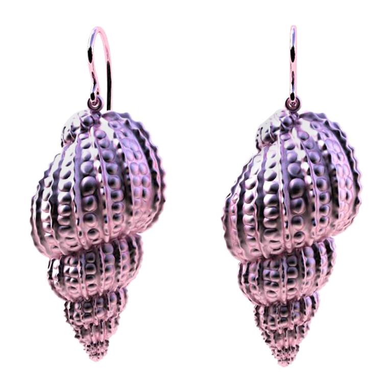 Boucles d'oreilles en or rose 10 carats à pois en forme de coquille