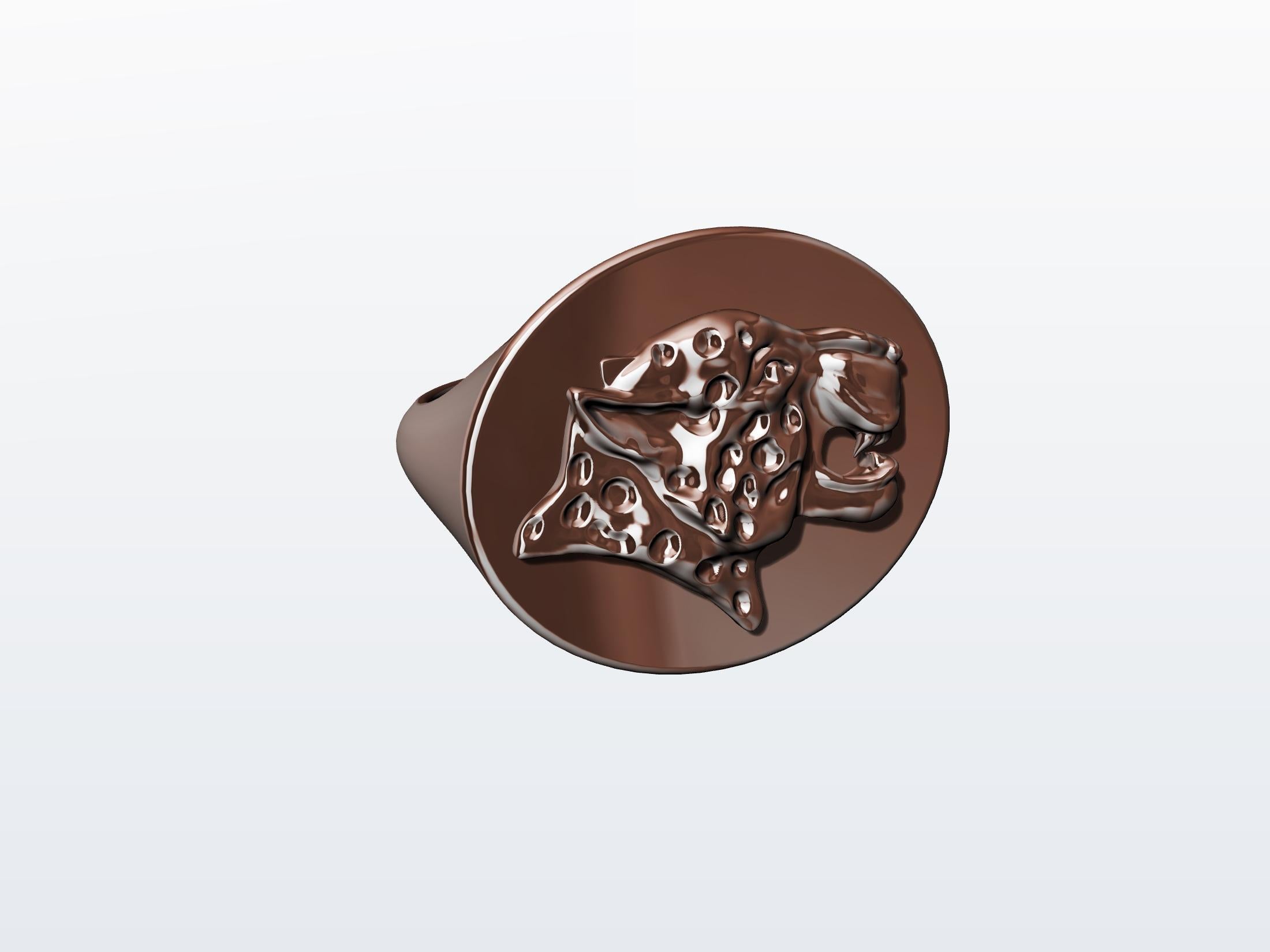 For Sale:  10 Karat Pink Gold Spotted Leopard Signet Ring 7