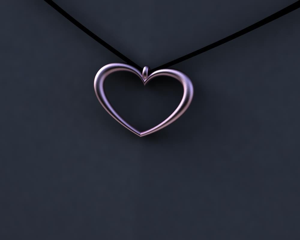 10 Karat Pink Gold Tapered Open Heart Necklace In New Condition For Sale In New York, NY