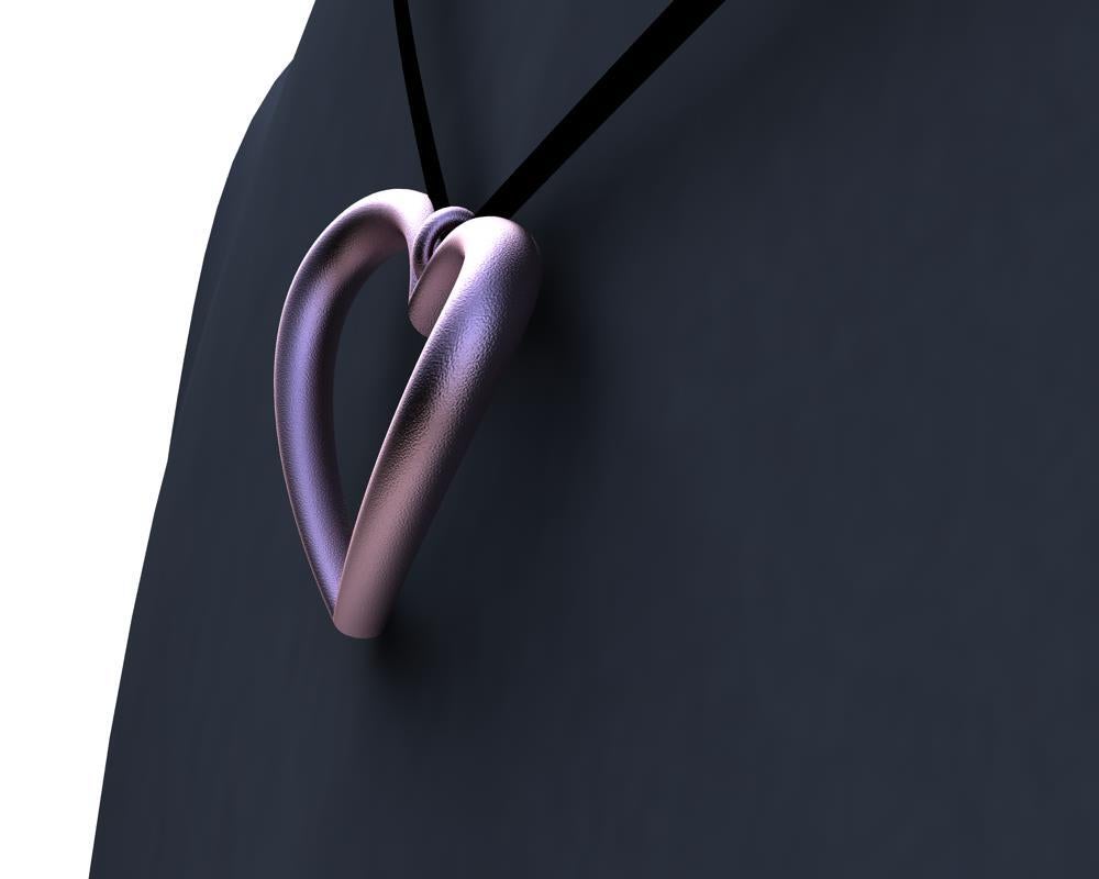 Women's or Men's 10 Karat Pink Gold Tapered Open Heart Necklace For Sale