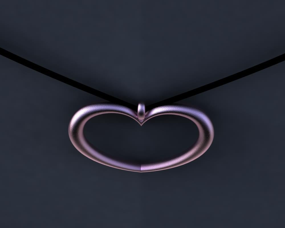 10 Karat Pink Gold Tapered Open Heart Necklace For Sale 3