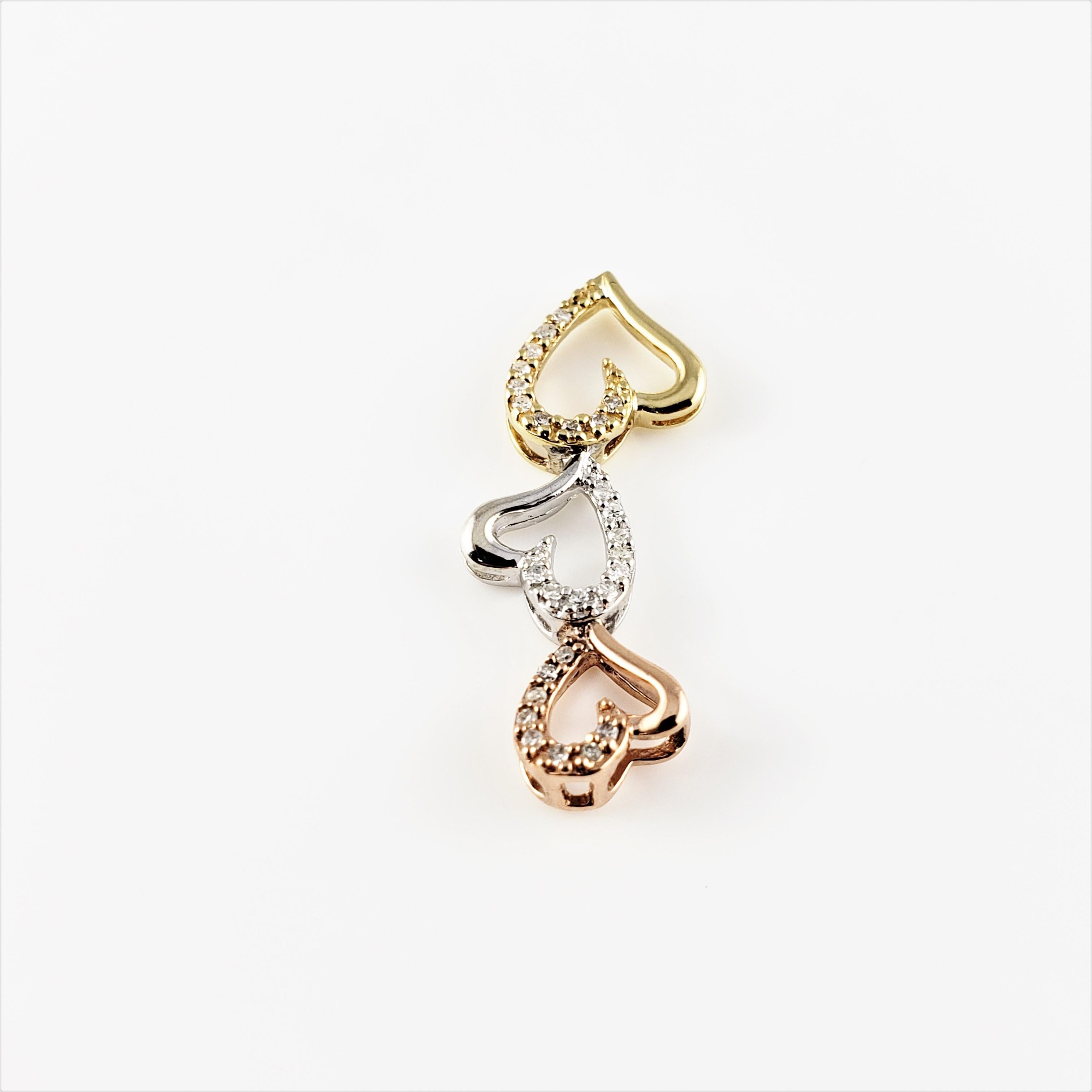 Round Cut 10 Karat Rose and Yellow Gold, Sterling Silver and Diamond Heart Pendant For Sale