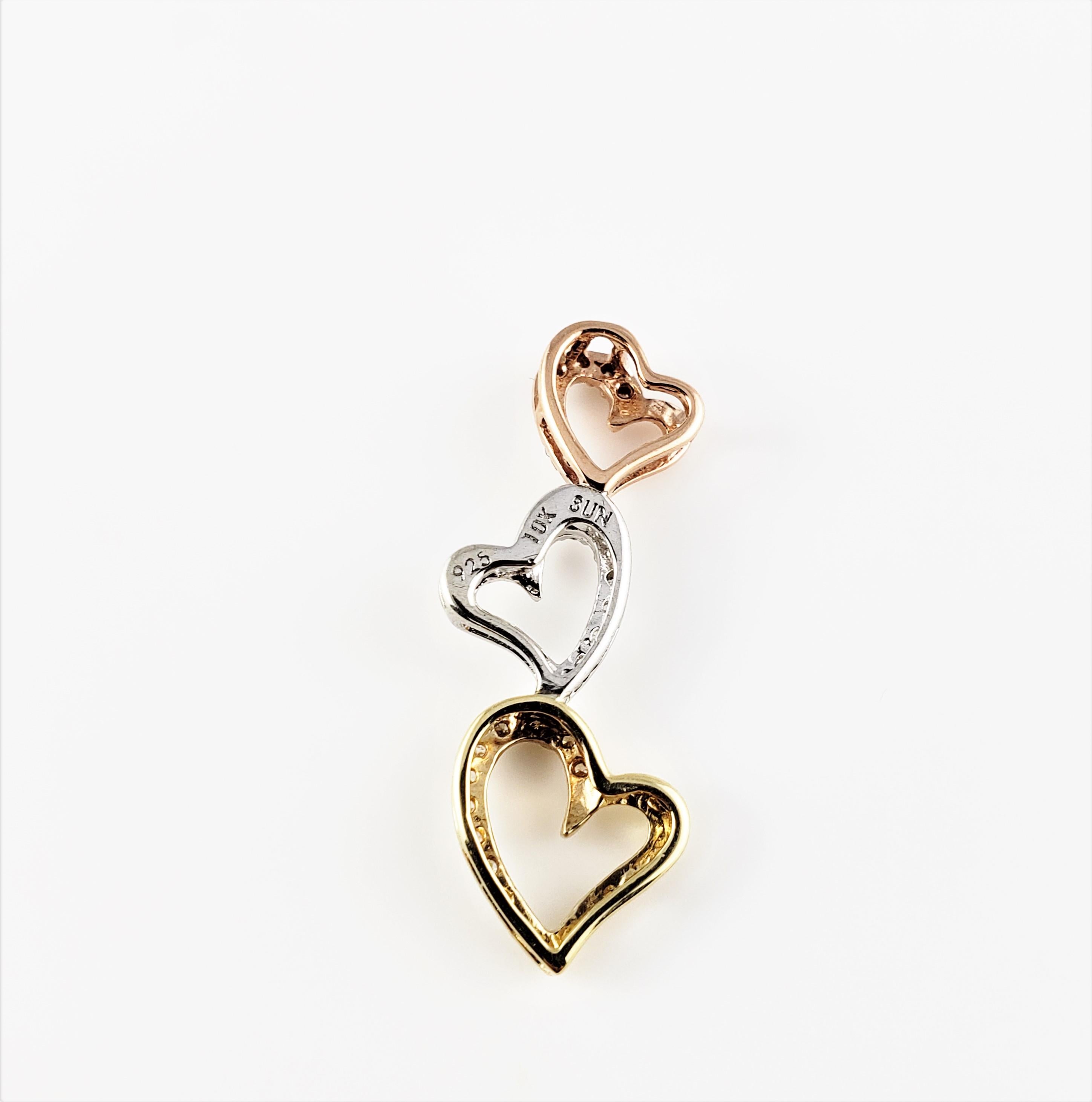 10 Karat Rose and Yellow Gold, Sterling Silver and Diamond Heart Pendant For Sale 3