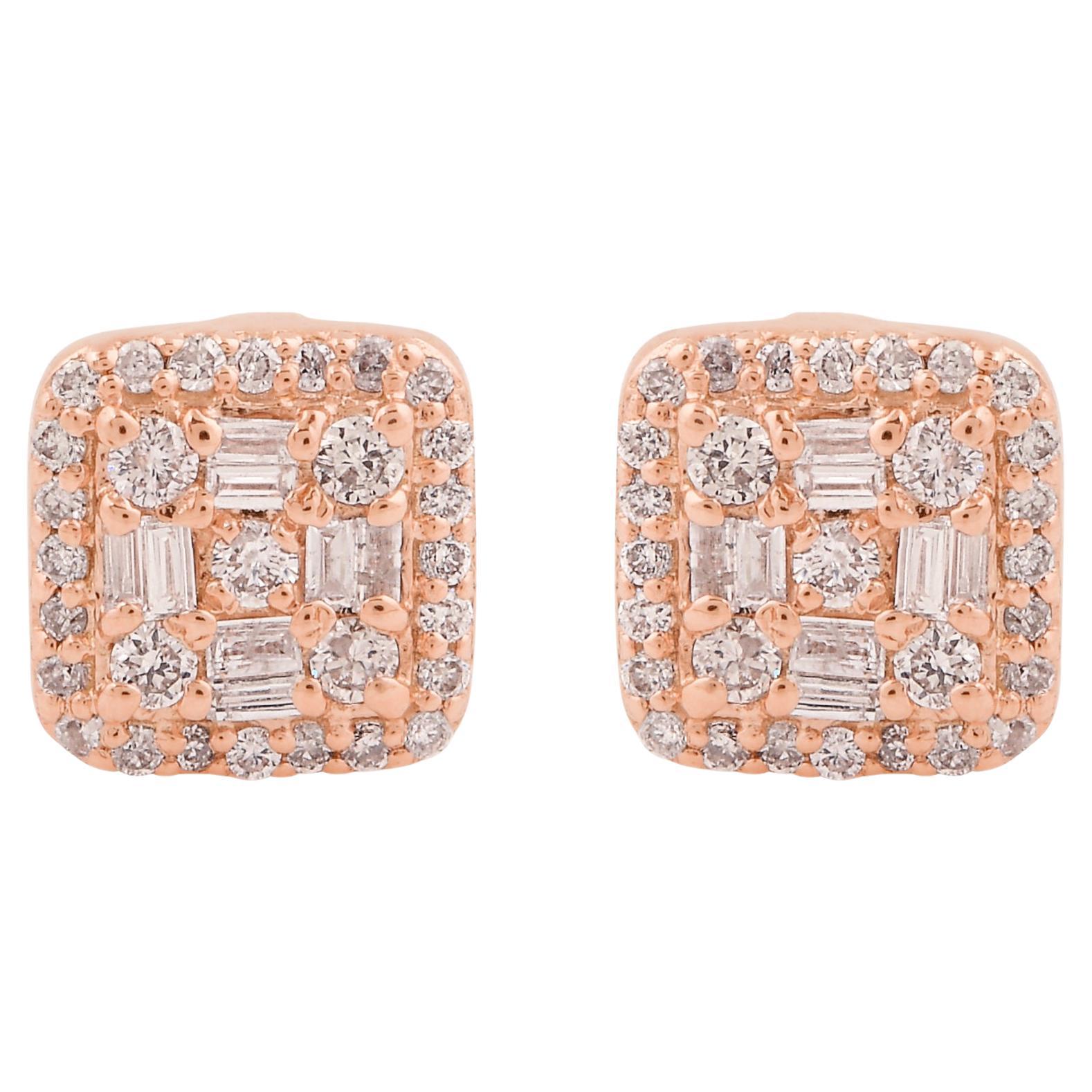 10 Karat Rose Gold 0.35 Carat Si Clarity HI Color Diamond Cushion Stud Earrings