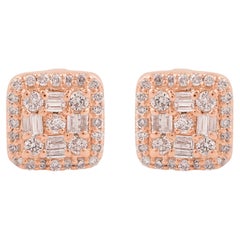 Orecchini a perno in oro rosa 10 carati da 0,35 carati, purezza Si, colore HI, con diamante a cuscino