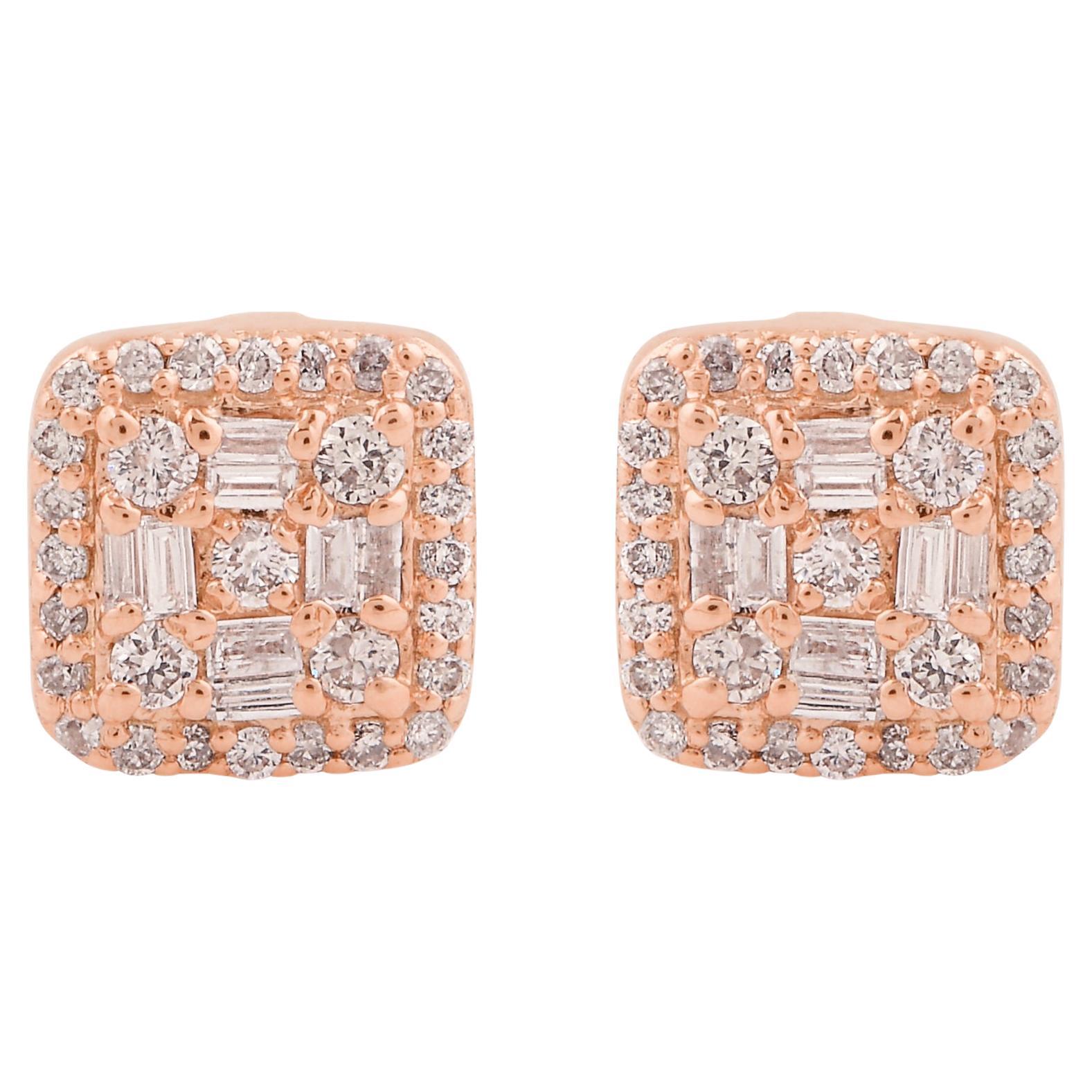 Orecchini a perno in oro rosa 10 carati da 0,35 carati, purezza Si, colore HI, con diamante a cuscino