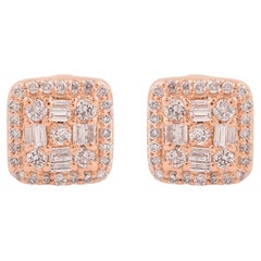 Clous d
oreilles en or rose 10 carats avec diamants taille coussin de 0,35 carat de pureté si