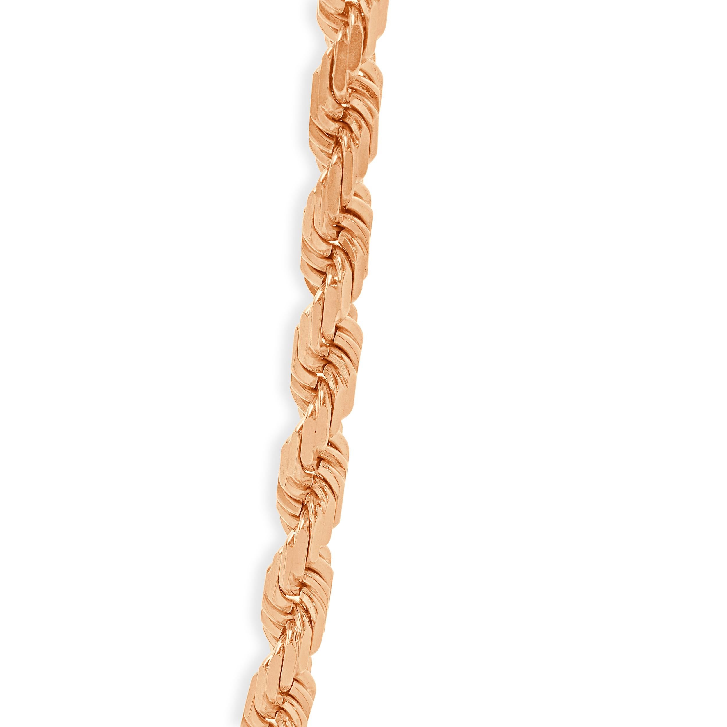 Collana con catena a corda in oro rosa 10 carati da 8 mm In condizioni ottime in vendita a Scottsdale, AZ