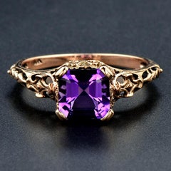 10 Karat Rose Gold Amethyst Filigree Ring