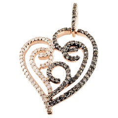 Vintage 10 Karat Rose Gold Champagne and White Diamond Heart Pendant