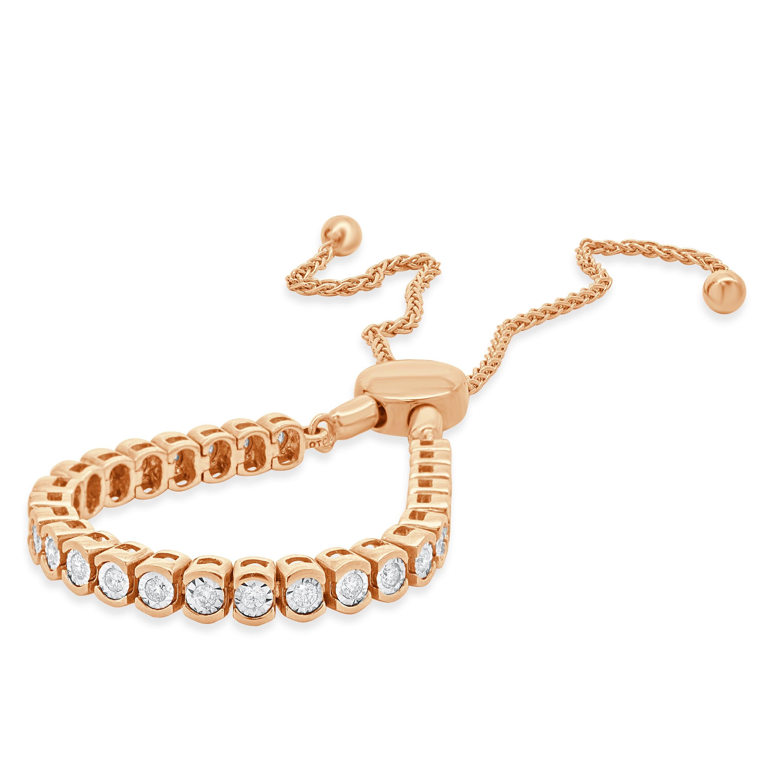 Pulsera Bolo Diamante Oro Rosa 10 Kilates Corte redondo en venta