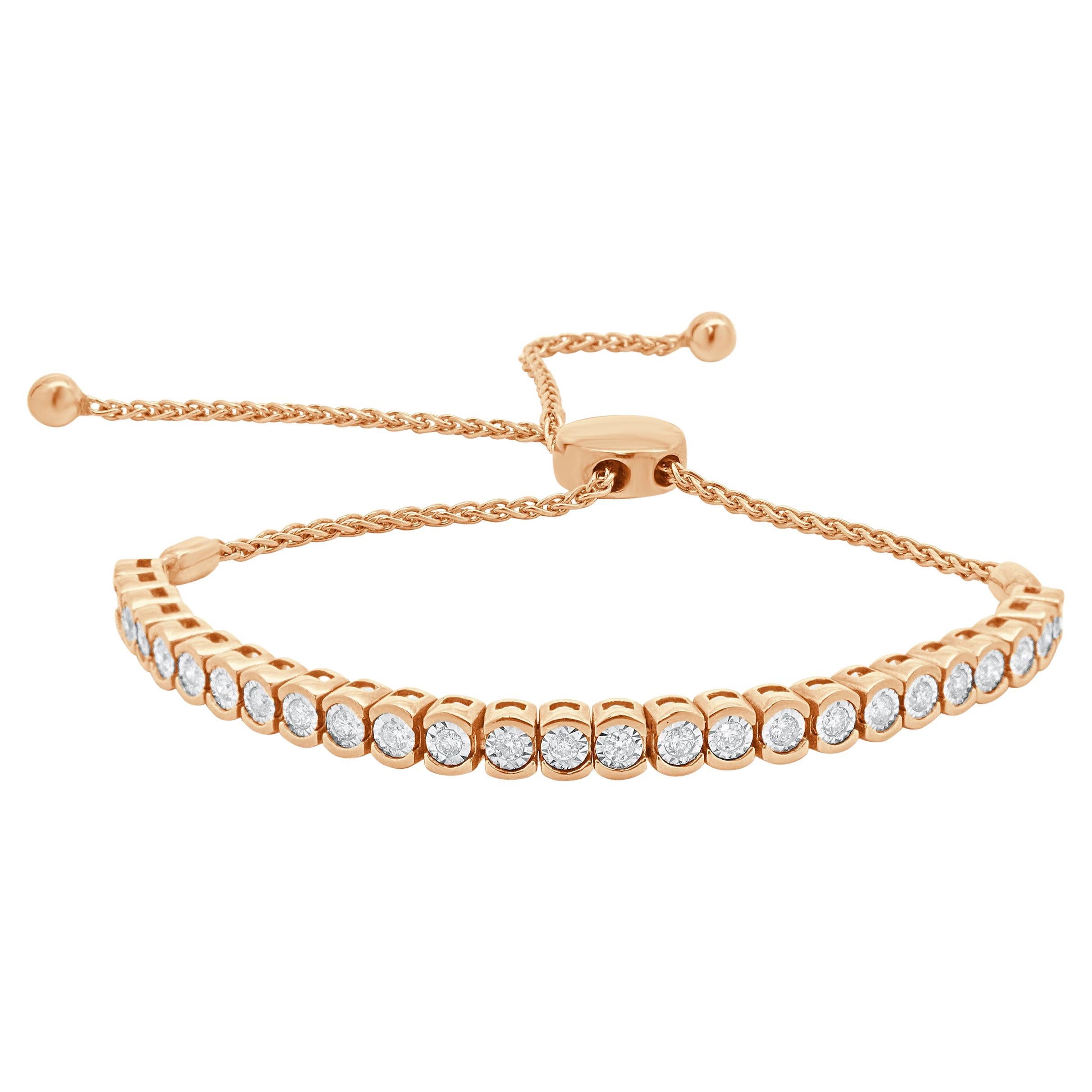 10 Karat Rose Gold Diamond Bolo Bracelet