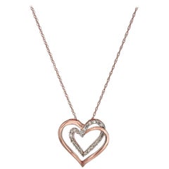 10 Karat Rose Gold Diamond Double Heart Pendant Necklace, 18