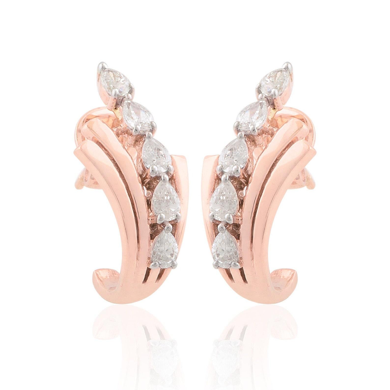 Contemporary 10 Karat Rose Gold Diamond Leaf Stud Earrings For Sale