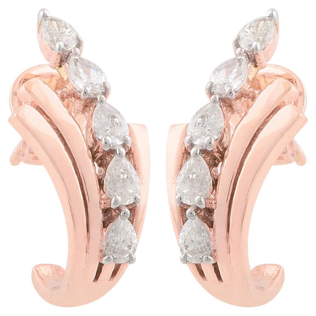 10 Karat Rose Gold Diamond Leaf Stud Earrings